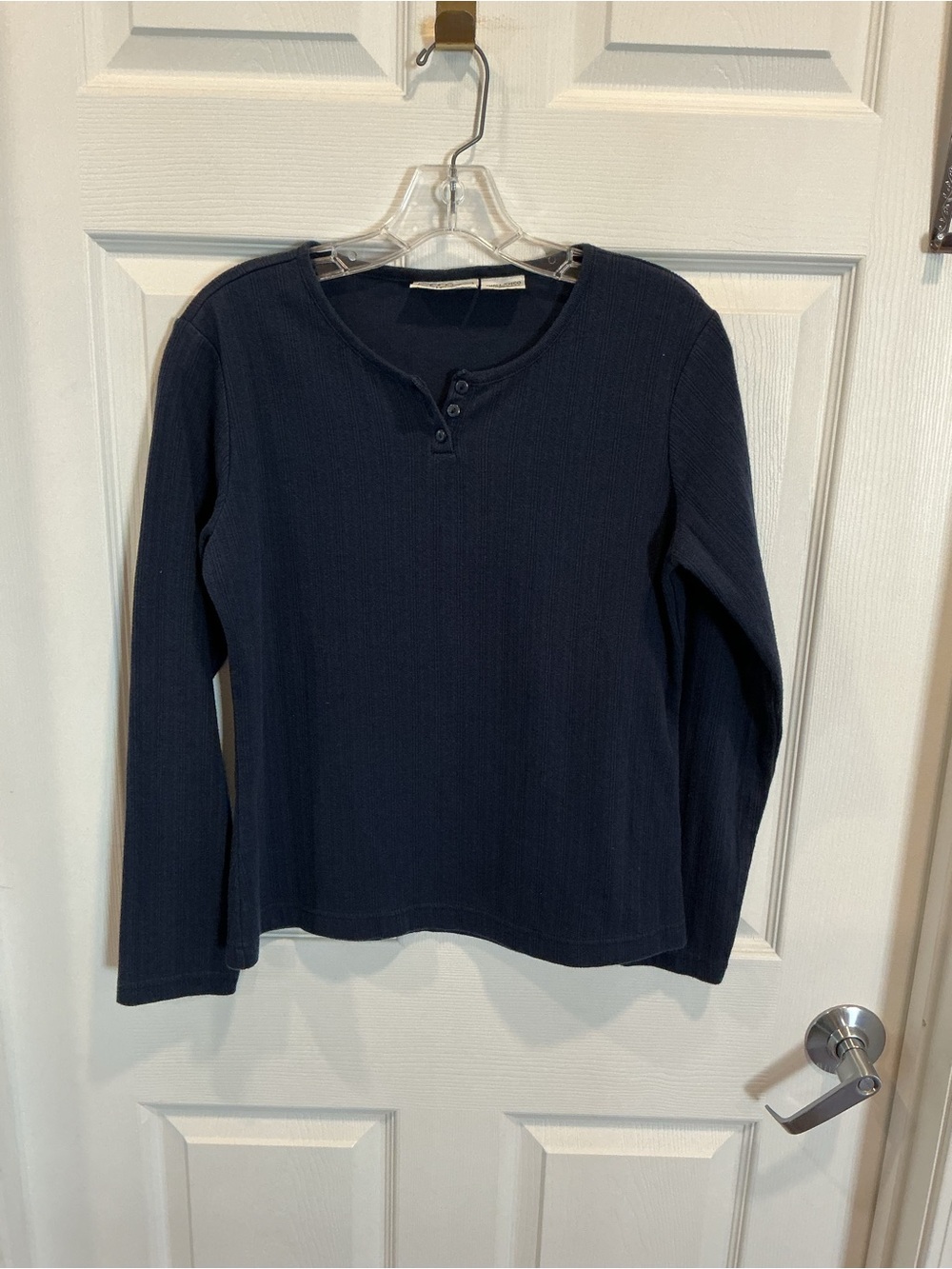 Basic Editions Ribbed Navy Henley Top